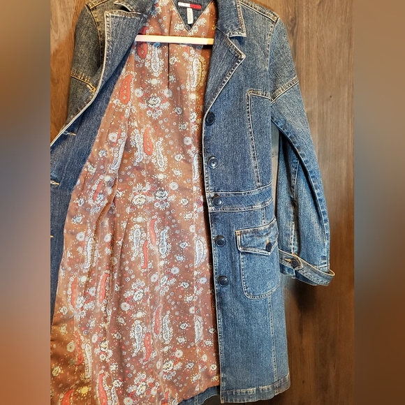 Tommy Hilfiger Denim Jean Jacket Boho Denim Trench vintage size s Rare Find y2k - Picture 5 of 16
